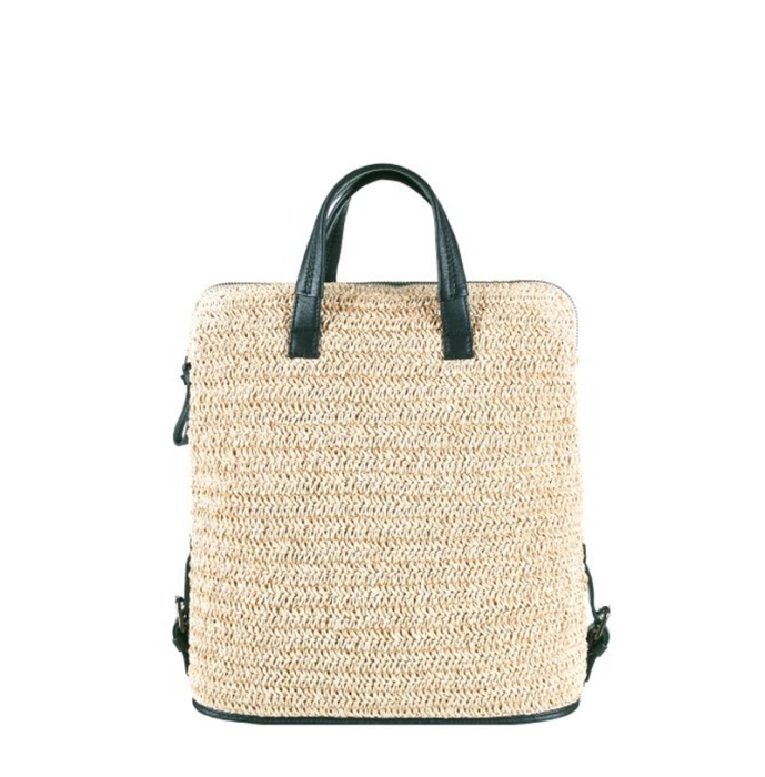 SEABREEZE BACKPACK GREY – nachhaltiger Rucksack aus Natur-Raffiabast und Leder